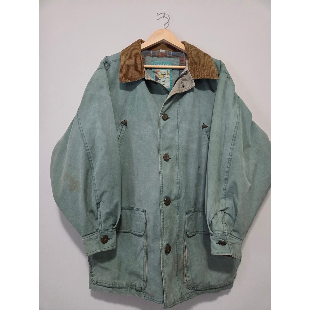 Canyon Guide Outfitters Mens Canvas Barn Coat Sage Green Plaid Lined Medium